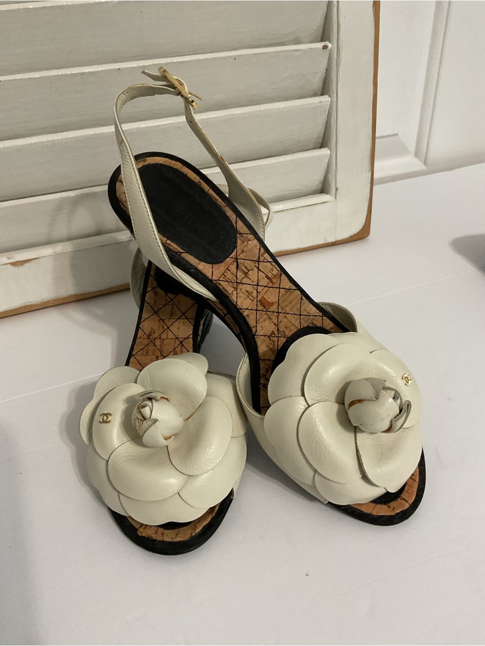 CHANEL Camellia Wedge Sandals
